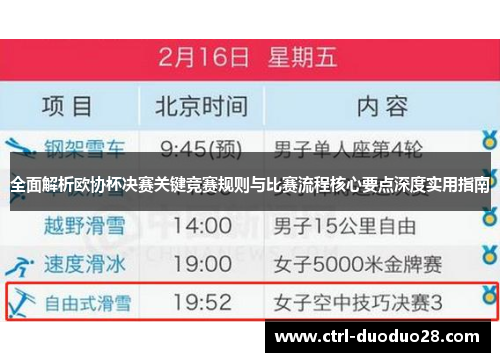 全面解析欧协杯决赛关键竞赛规则与比赛流程核心要点深度实用指南