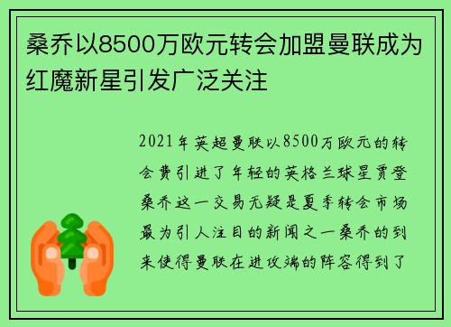 桑乔以8500万欧元转会加盟曼联成为红魔新星引发广泛关注 桑乔以8500万欧元转会加盟曼联成为红魔新星引发广泛关注