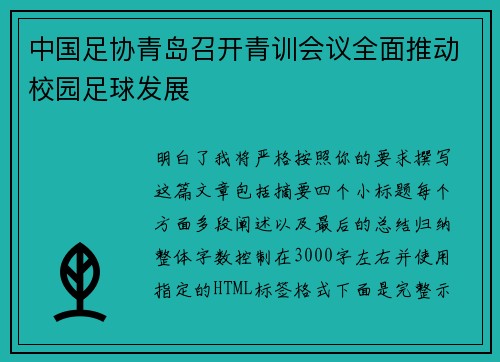 中国足协青岛召开青训会议全面推动校园足球发展