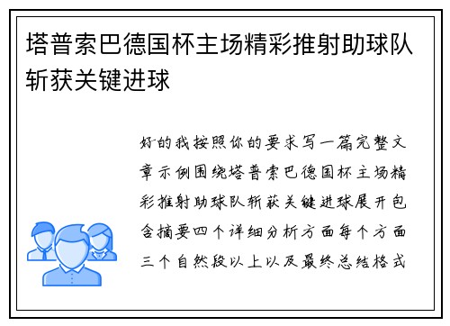 塔普索巴德国杯主场精彩推射助球队斩获关键进球